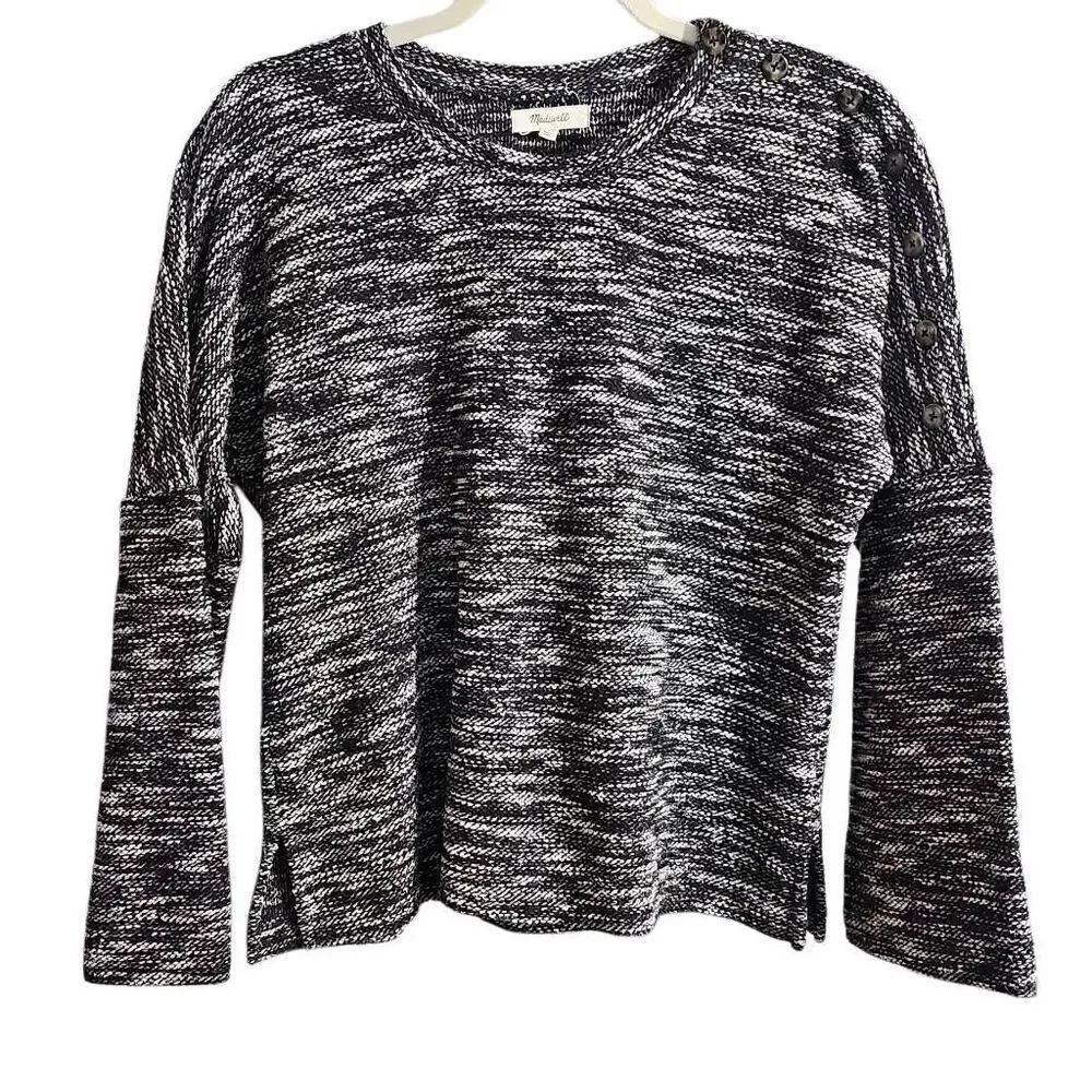Madewell Black and White Sweater, Size Small, Buttons down one shoulder.